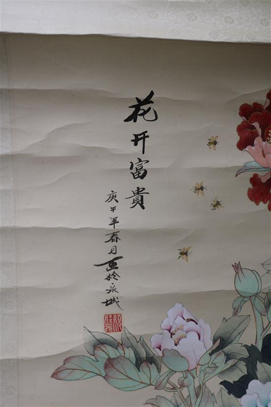 A Chinese scroll painting of flowers